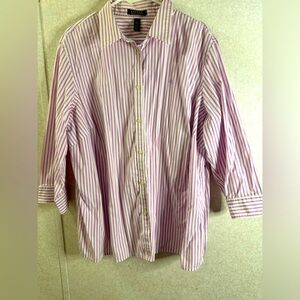 Lauren Ralph Lauren Purple & White Striped Long Sleeve Button Down 3X Coastal
